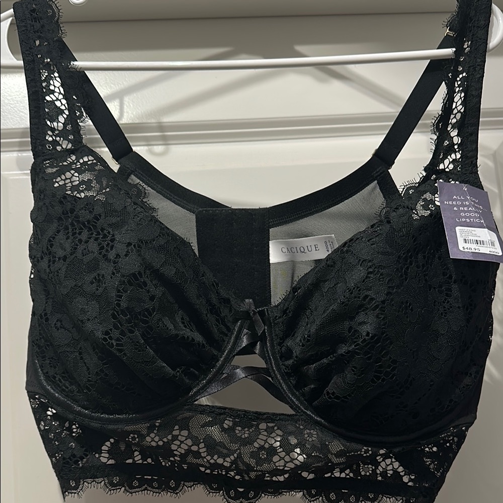 Cacique by Lane Bryant, 40DD, Black Lace, Longline, Underwire Bra, NWT